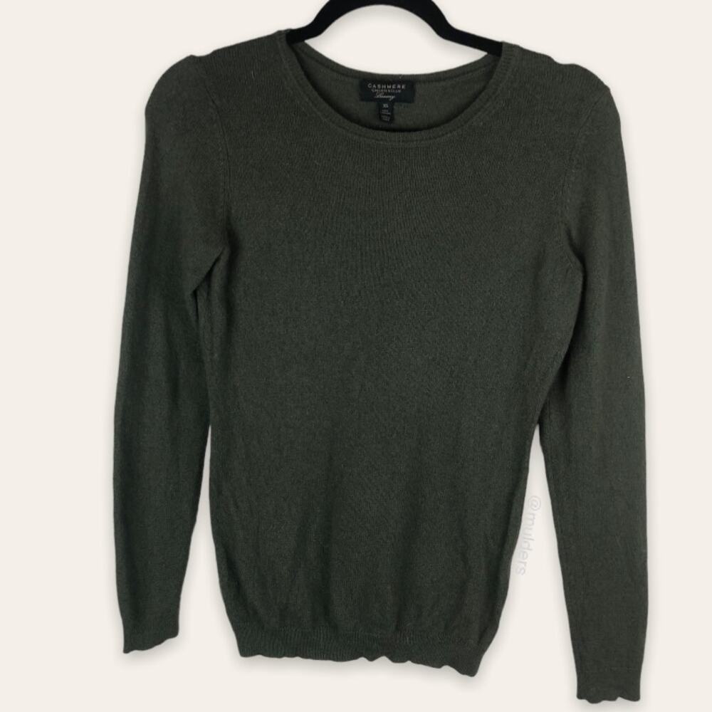 Charter Club Luxury 100% Cashmere Dark Green Long Sleeve Sweater Earth Tones XS